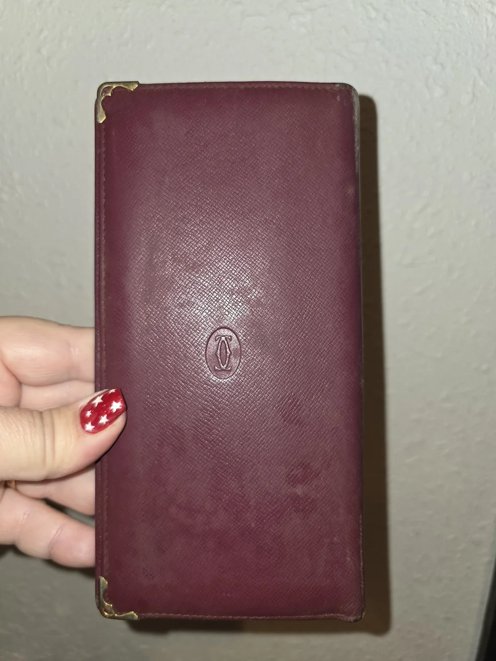 Cartier Burgundy Leather Long Wallet with Gold Corner Accents